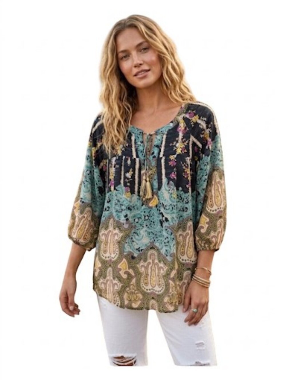 Figueroa & Flowers Boho Floral Paisley Blouse Top L - Picture 1 of 5